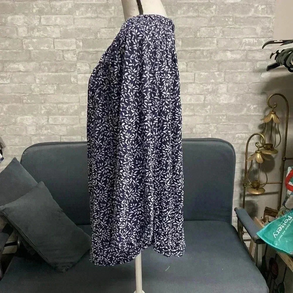 Blue & cream floral smock top shirt blouse - Picture 5 of 16